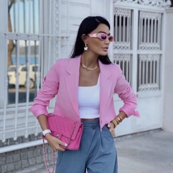 Zara Crop Blazer Light Pink Barbie Bloggers Favourite M - Picture 1 of 16